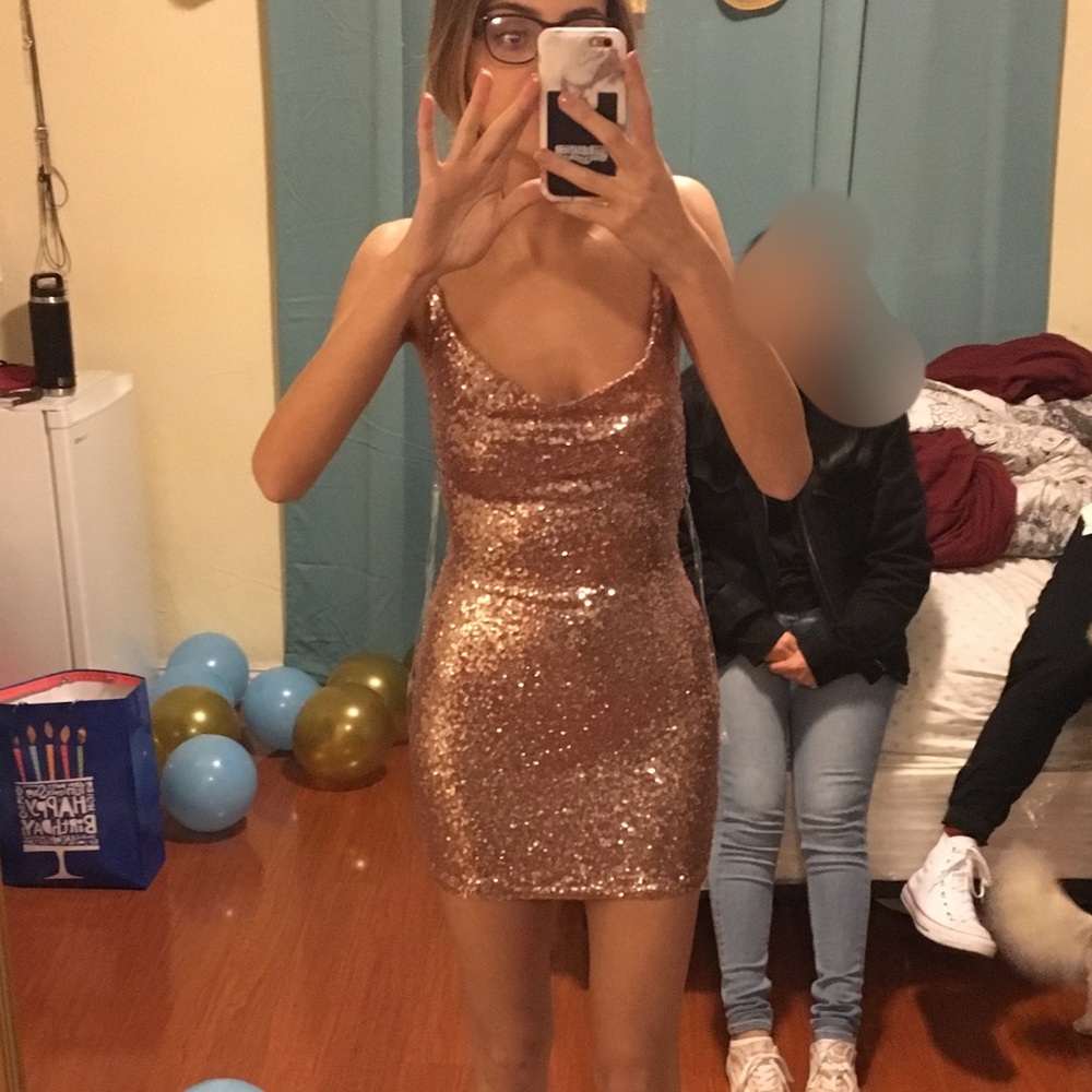 Rose Gold Cowl Neck Fashion Nova Dress